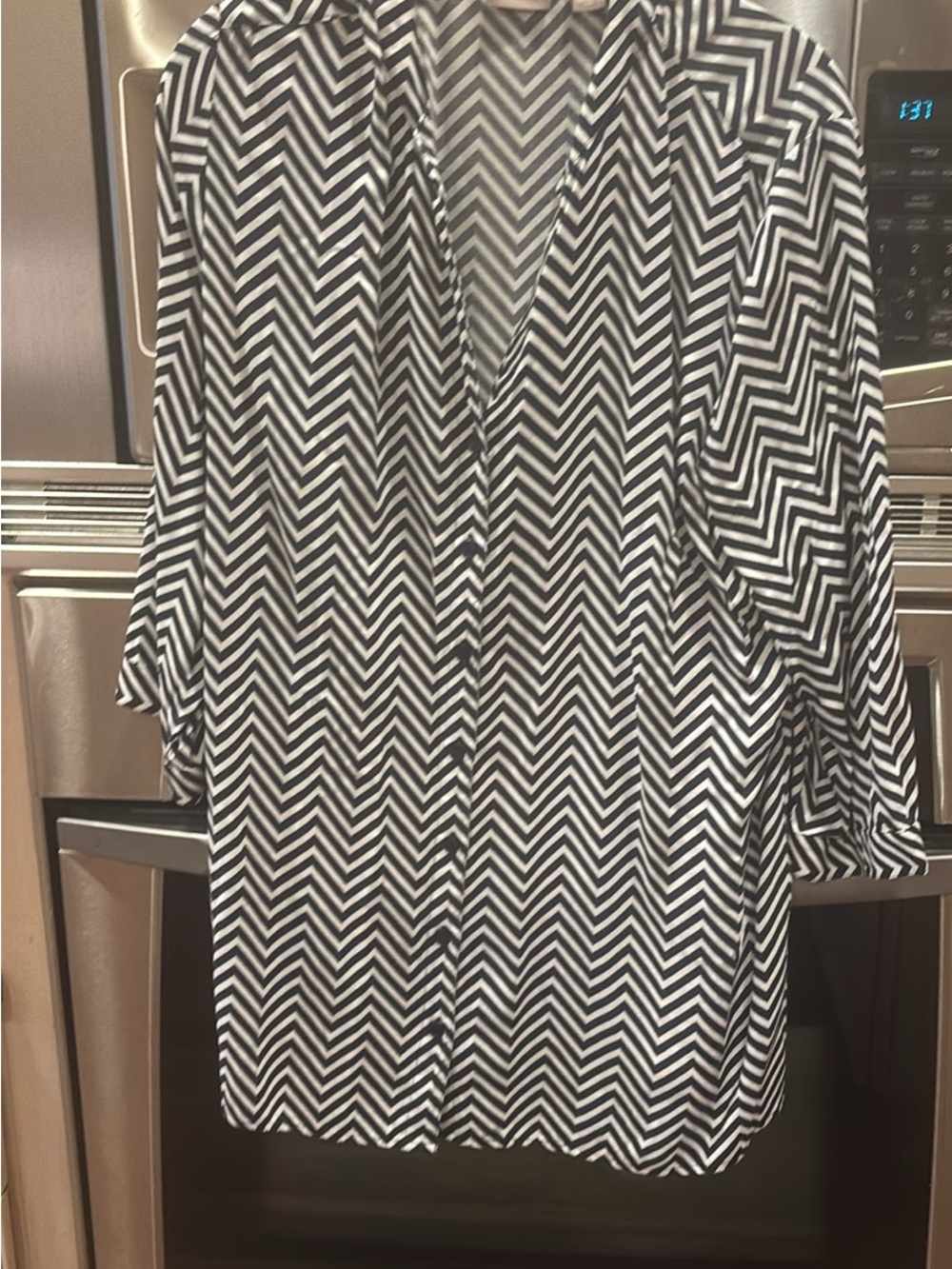 Chico's Black and White Chevron-Print Long Sleeve Dress